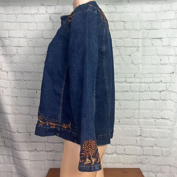 24 Karat Vintage Y2K Boho Embroidered & beaded Denim Jacket Distressed XL - Picture 7 of 10